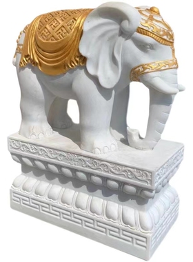 石雕门墩门墩抱鼓石汉白玉小象