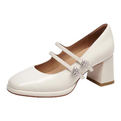 KISSKITTY法式水钻粗跟玛丽珍鞋