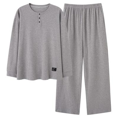 猫人男士睡衣春秋季华夫格纯棉