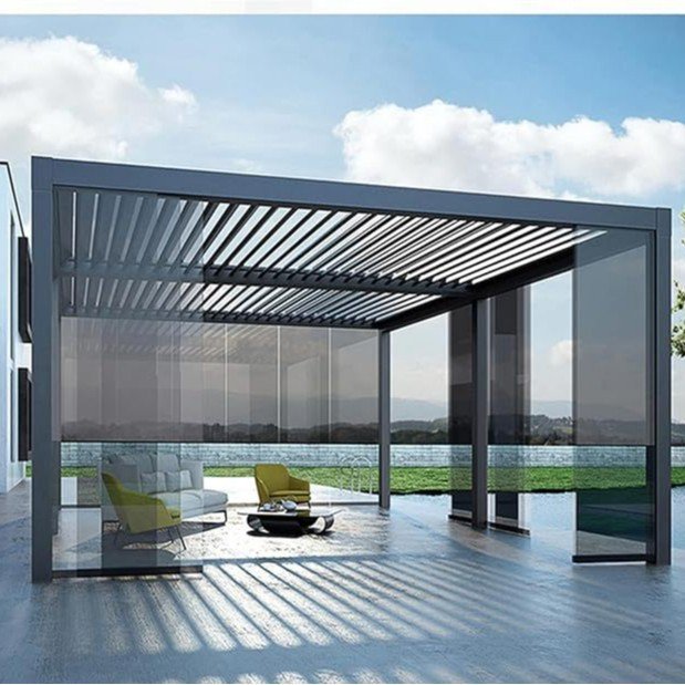 户外凉棚休闲亭子凉亭顶部防水遮阳后院花园百叶庭院凉棚铝合金