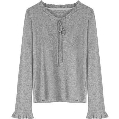 LAGOGO甜美系带木耳边miu系上衣