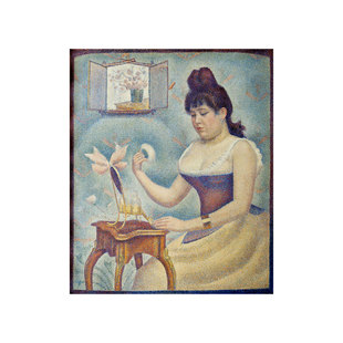 修拉擦粉的女人点彩美式印制油画布画芯玄关背景墙装饰画竖版定制