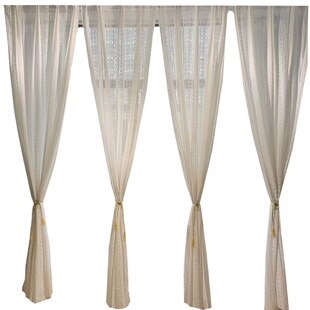 外贸古朴镂空窗帘简约挂钩穿杆透光纱帘飘窗客厅钩针文艺蕾丝窗纱