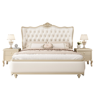 美式轻奢实木榉木床现代高端大气欧式法式双人床主卧软靠储物婚床