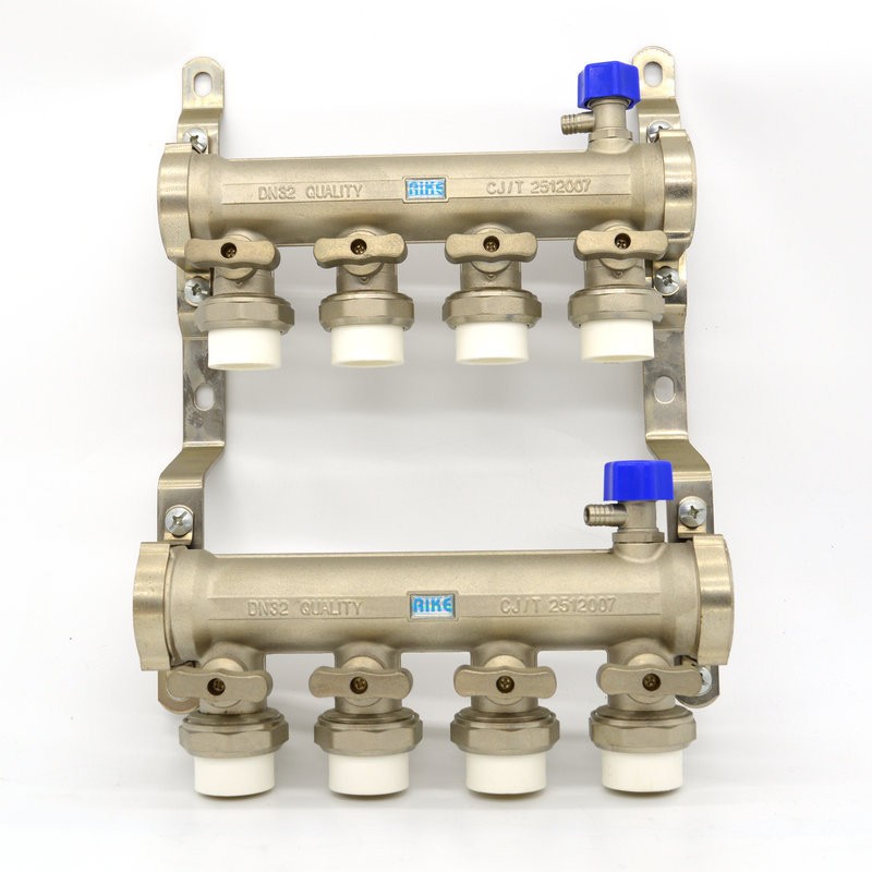 供应2-10路PPR专用球阀锻造地暖分水器 现货批发1寸2集分水器