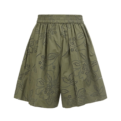 S.DEER田园风高腰镂空A字短裤