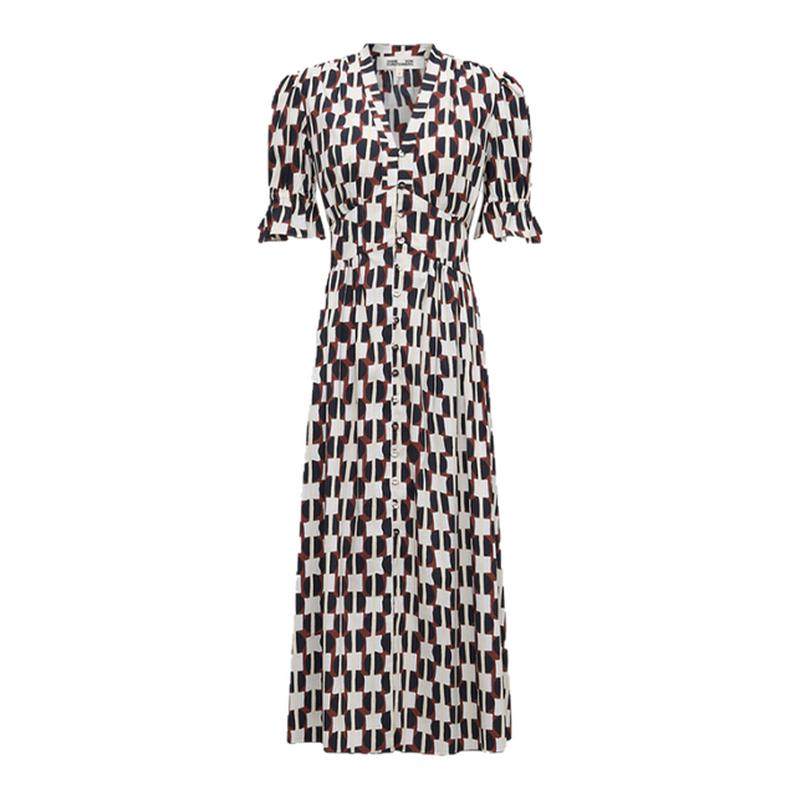 [玫瑰相似款]DVF度假泡泡袖茶歇裙印花连衣裙DS2S004