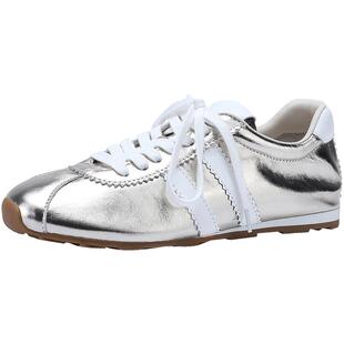 BellaLily夏季新款牛皮经典德训鞋女显瘦板鞋内增高平底鞋子