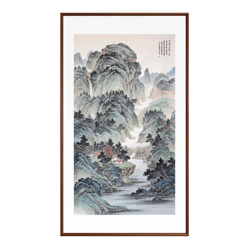 新中式山水玄关过道挂画流水生财