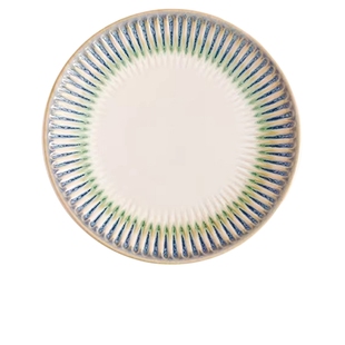 二郎家【清新条纹餐盘】北欧风陶瓷圆形家用盘子百商用家用西餐盘