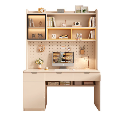 书桌书架一体组合实木电脑桌