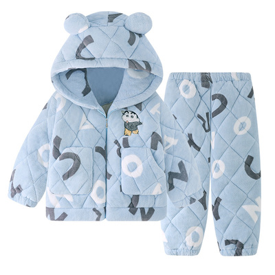 蜡笔小新男款冬季三层夹棉家居服