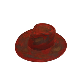 小众废土风亚文化做旧火烧仿毛呢爵士礼帽子女秋冬天橘红色牛仔帽