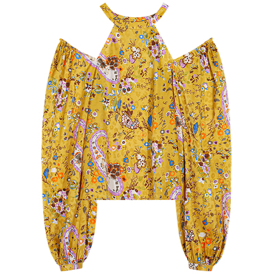 落落狷介宽松露肩碎花衬衫女