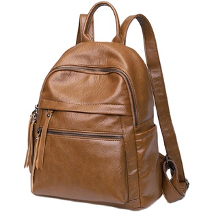 m&k双肩包女2025新款时尚百搭真皮软皮包大容量女士背包旅行休闲