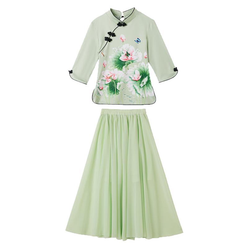 广场舞服装新款套装古典演出服中式旗袍唐装复古民国风汉服两件套