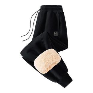 马克华菲羊羔绒裤子男秋冬束脚卫裤男款加绒加厚保暖男士休闲裤X