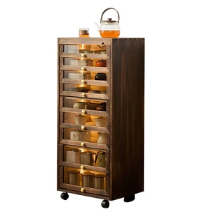 带灯展示柜北美实木牙科柜落地茶水柜茶具柜中古文玩柜收纳首饰柜