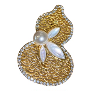 【福禄加贝】珍珠胸针复古新中式镂空葫芦白贝母镶锆气质胸花别针