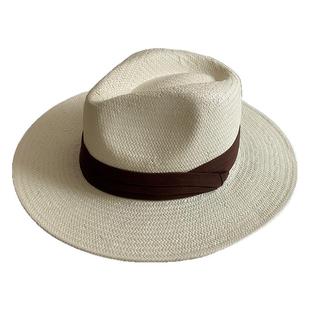 简约男女通用五分草米白色巴拿马帽子夏天旅游度假遮阳帽复古礼帽