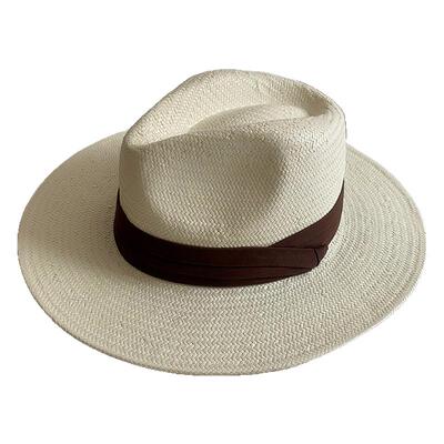 简约通用五分草米白色巴拿马帽子