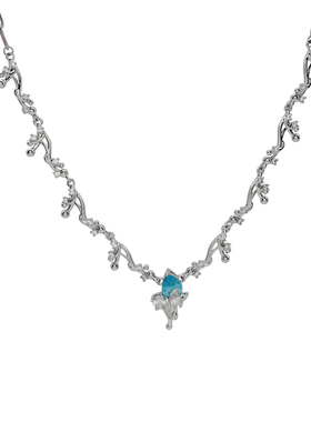 蓝色波浪爱心锆石项链女轻奢小众设计高级感锁骨链冷淡风个性颈链