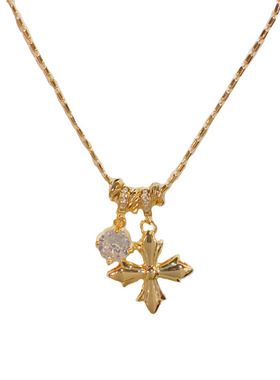 法式轻奢复古镶钻十字架项链