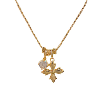 法式轻奢复古镶钻十字架项链