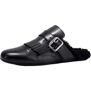 BellaLily2025冬季新款布洛克流苏勃肯拖鞋保暖毛毛鞋舒适一脚蹬