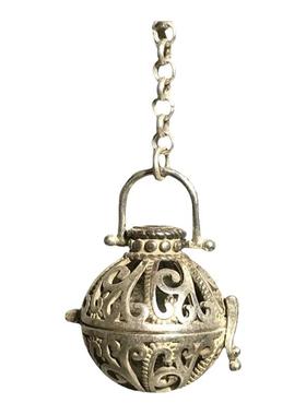 古玩杂项藏银镂空香熏球吊坠荷花香囊球可打开放香丸香囊项坠挂坠