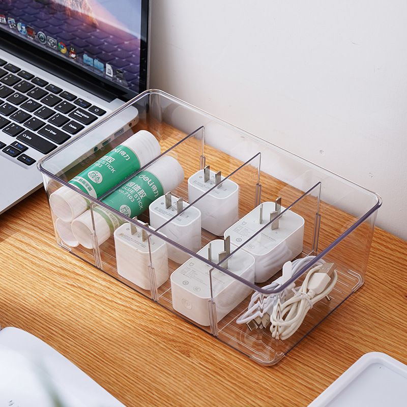 2学生桌面透明亚克力分格收纳盒可茶冰箱叠加盖零食整理盒包带分