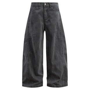 INKNOTS美式复古水洗做旧高级感弯刀裤男女潮牌宽松弧形牛仔裤