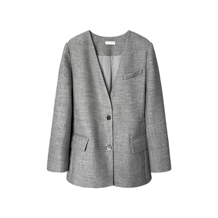 LUNA“西装梦完成”无领麻灰色羊毛高定西装