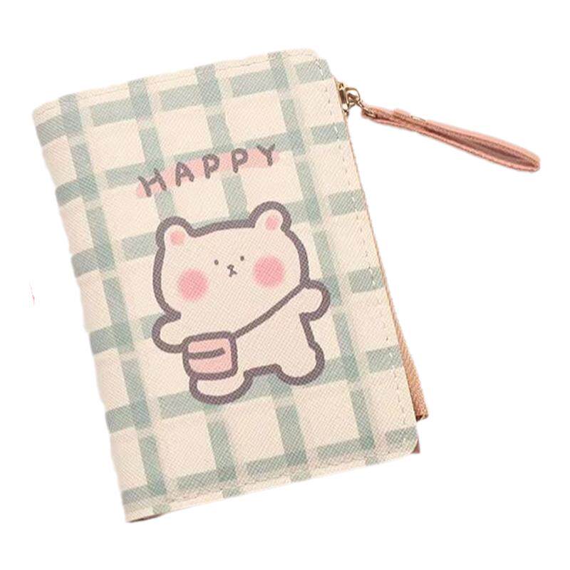 新款卡通可爱短款钱包两折卡包草莓熊女学生钱夹大容量儿童零钱包