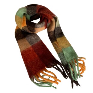 彩虹格子围巾女秋冬仿羊绒ins欧美ac拼色流苏马海毛披肩加厚围脖