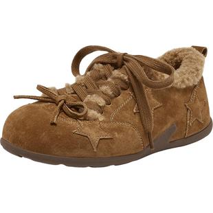 百思图25冬新款加绒德训鞋保暖板鞋棉鞋毛毛运动休闲女鞋A2507DM5