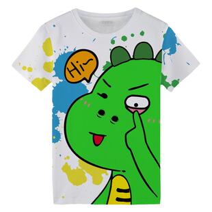 个性涂鸦短袖T恤情侣装薄款冰丝半截袖宽松休闲打底衫小恐龙汗衫
