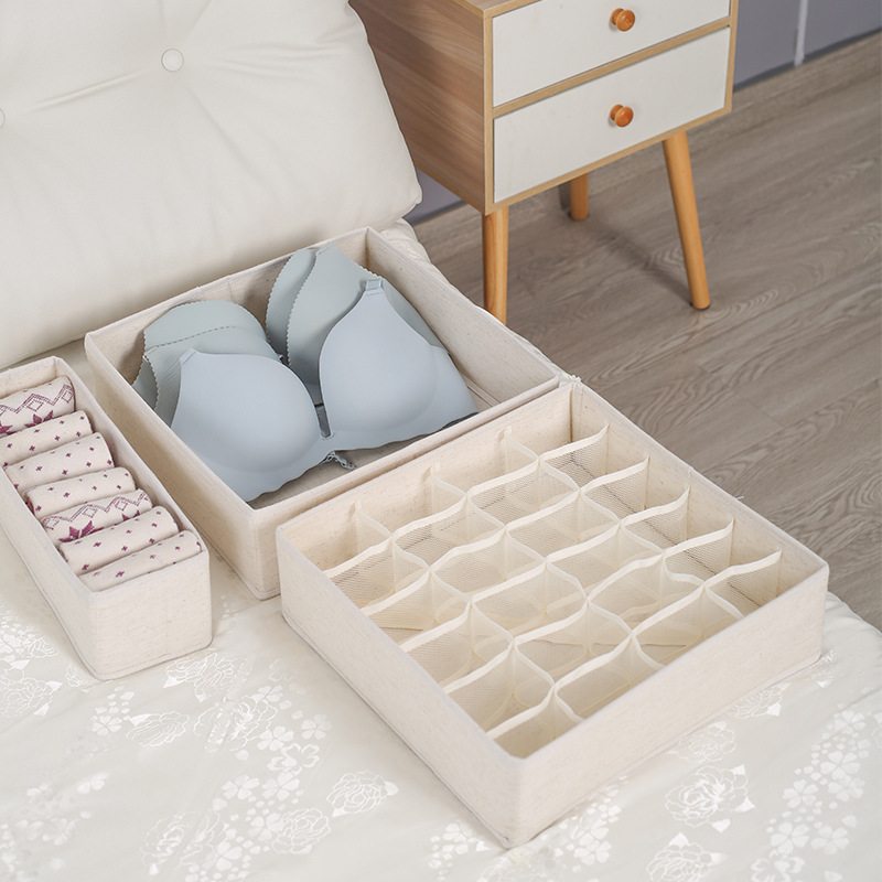新品 派士龙天山棉麻收纳盒文胸内裤袜家用整理可水洗折叠分格储
