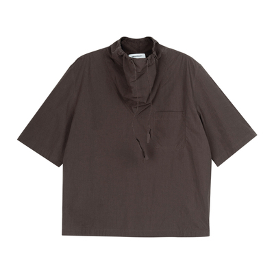 下摆可调节设计短袖荡领衬衫