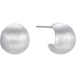 潮宏基简奢s925银耳钉银饰圆球拉丝ins风职场简约通勤时尚大牌感