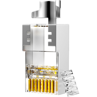 沃迪特超七类穿孔式水晶头八类万兆通孔镀金CAT6A78屏蔽铜壳接头