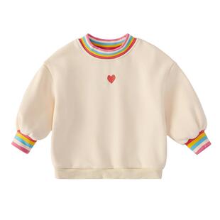 女童卫衣秋冬宝宝条纹撞色小童薄绒上衣婴儿冬装儿童加绒打底衫