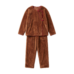 特厚双面绒珊瑚绒保暖宽松休闲新中式冬女睡衣家居服套装朵朵可可
