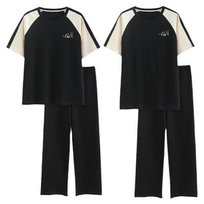 浪莎情侣睡衣纯棉可爱短袖长裤