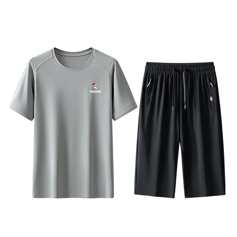 啄木鸟夏季男士速干冰丝套装宽松