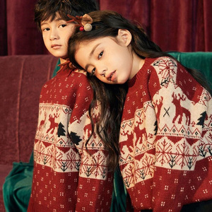 圣诞节毛衣红色服装男女儿童主题秋冬上衣韩版宝宝加厚加绒针织衫