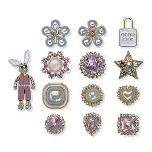 适配crocs洞洞鞋配饰鞋花装饰高级感骨白泡芙卡扣水钻金属珍珠女