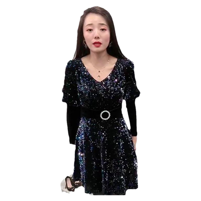 2024春秋新款时尚连衣裙女亮片