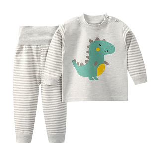 儿童高腰内衣套装彩棉男女童睡衣宝宝春秋婴儿开衫秋衣秋裤家居服