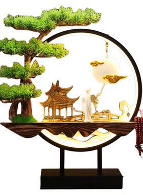 新品中式家居倒流香炉摆件创意迎客松玄关柜客厅办公室书房装饰品